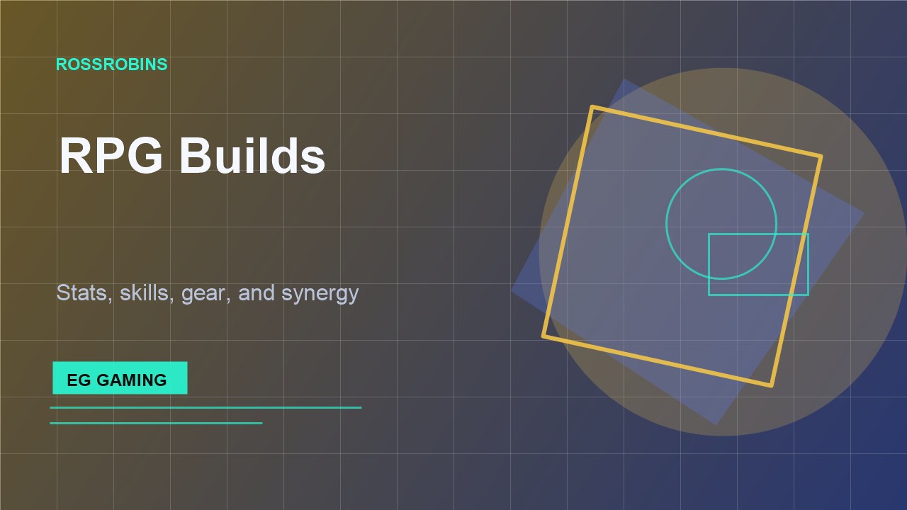 RPG character build screen with neon stat lines